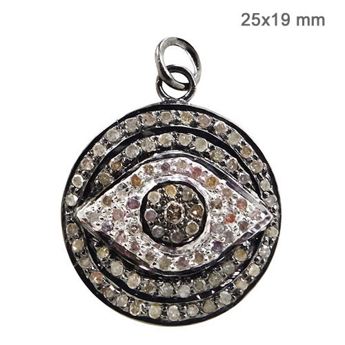 14k Gold Silver Pave Diamond Evil Eye Pendant