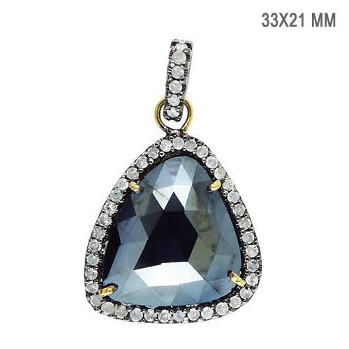 14k Yellow Gold Diamond Gemstone Pendant