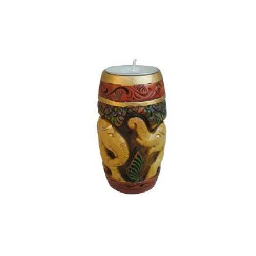 Wooden two elephant in jungle multicolor tealight holder Wooden two elephant in jungle multicolor tealight holder