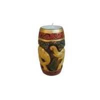 Wooden Two Elephant In Jungle Multicolor Tealight Holder