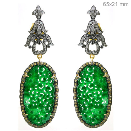 Gemstone Carving Diamond Gold Dangle Earrings