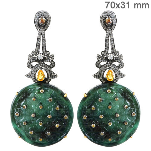 Diamond Gold Gemstone Carving Earrings