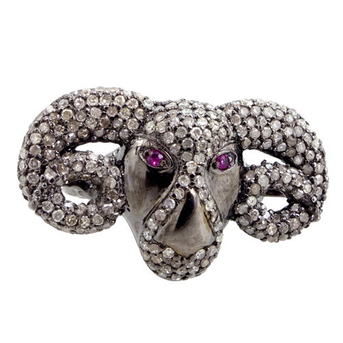 Diamond Studded Silver Ruby Ring