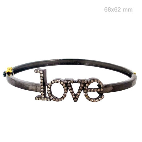 Silver Diamond Studded Love Bangle