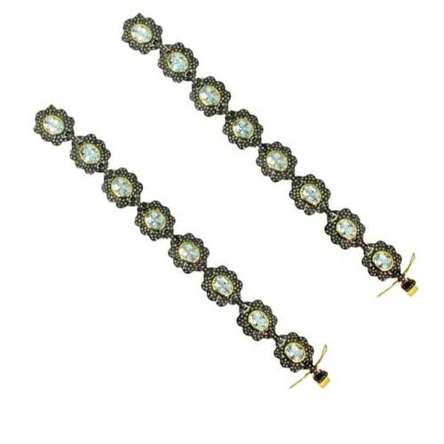 Gold Aquamarine Diamond Silver Link Bracelet
