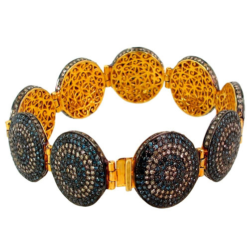 Diamond Gold Fashion Silver Openable Bracelet - 14k Gold & Silver, 10.65 Cts Diamonds, 36.370 Gms | Elegant Design, Openable Clasp, Versatile Style