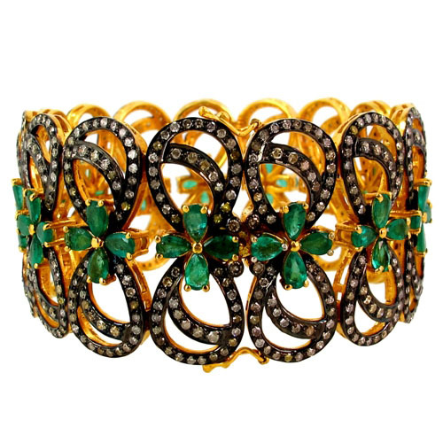 Emerald Gemstone Diamond Openable Bracelet