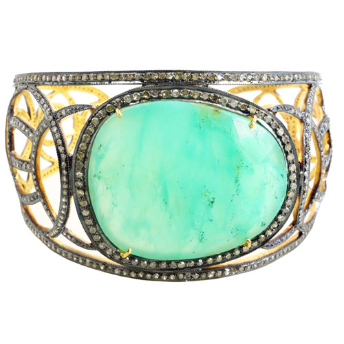 14k Gold Diamond Gemstone Vintage Bracelet Bangle