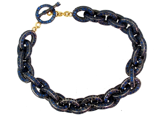 Blue Sapphire Silver Gold Link Bracelet