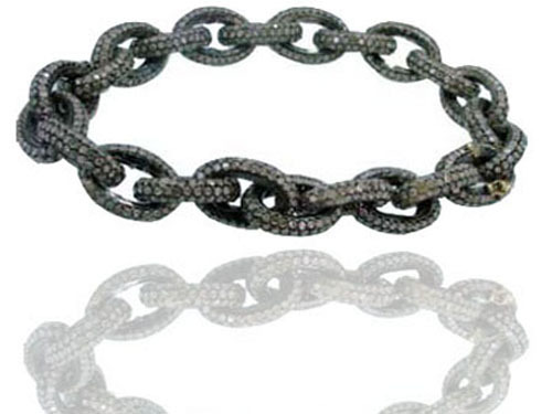 Link Pave Diamond Silver Gold Bracelet