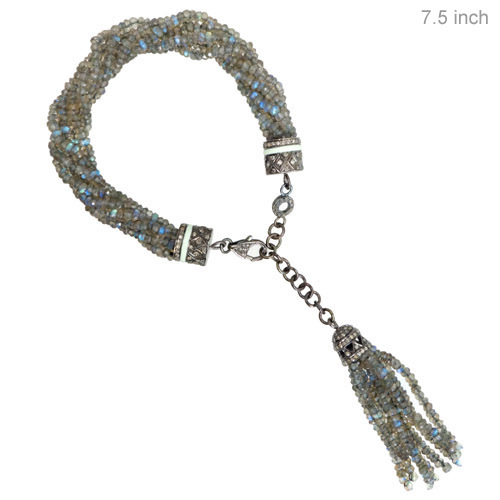 Labradorite Bead Diamond Silver Tassel Bracelet