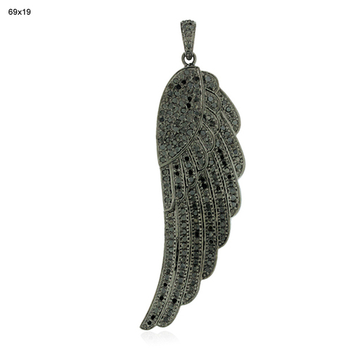 Angel Wing Diamond Pendant - 925 Sterling Silver, 69x19mm Size, 2.472ct Black Diamond | Natural I1 Clarity, Very Good Cut, Handcrafted Jewelry