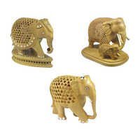 Wooden Carved Elephant With Family - Handcrafted Wood Statue 3 To 8 Feet , Antique Imitation Style For Arts & Crafts, Home Decoration, Holiday Gift