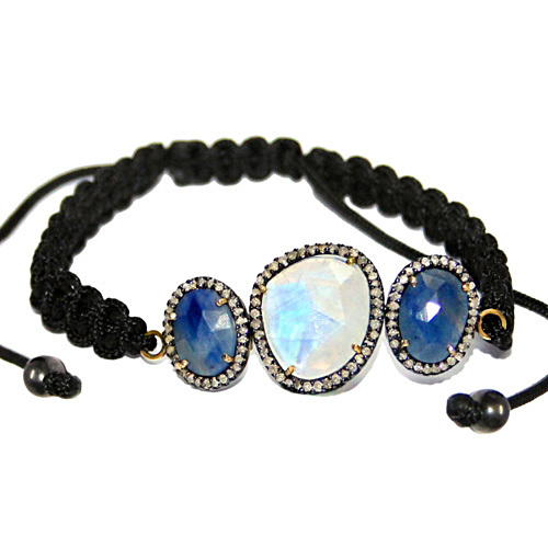 Macrame Pave Diamond Gemstone Bracelet