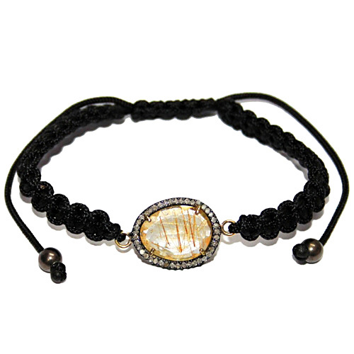 Rutile Quartz Diamond Macrame Bracelet
