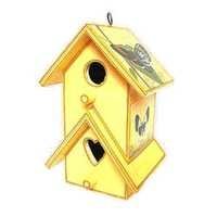 Decorative Bird House - Teak Wood, 6.5x6x11 Cm, Hand Painted Hut Design | Customized Colors, Ideal For Art & Collectible, Holiday Decoration & Gifts