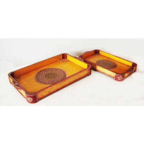 Tray Sets - Wooden & Iron, Rectangular Shape, Yellow Color | Classical Style, Factory Made, Glazing Finish, Indoor Theme of Melamine Love