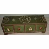 Carved Boxes - Teak Wood, 26x22x6 Cm, Flower Painted Theme | Customized Color, Ideal For Art & Collectibles, Gifts & Home Decoration