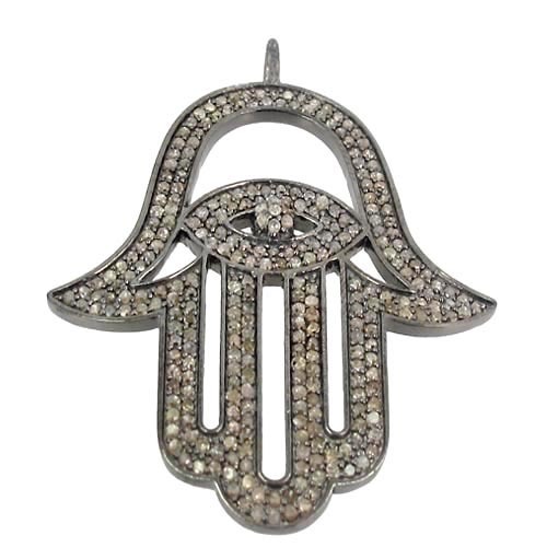 Diamond Studded Hamza Hand & Evil Eye Silver Finding