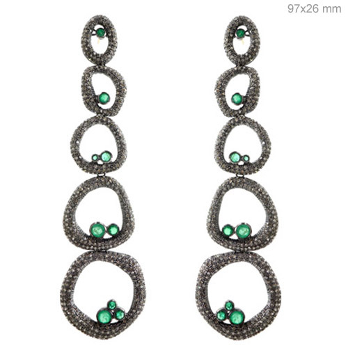 Gold Diamond Emerald Dangle Earrings