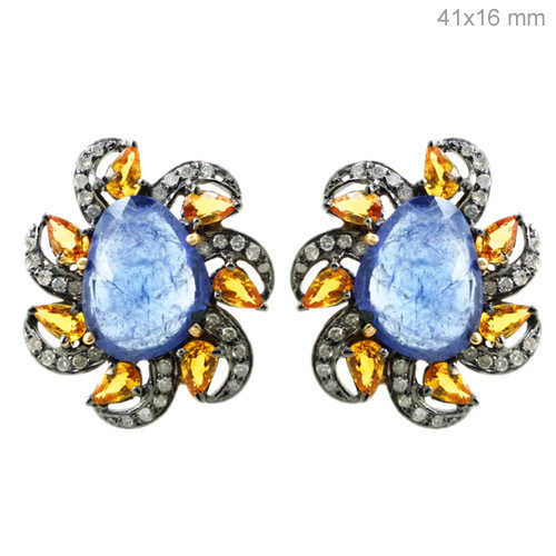 Diamond Gemstone Stud Earrings