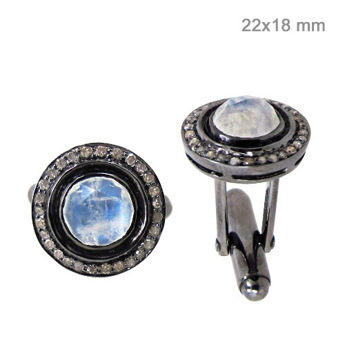 Moonstone Diamond Cuff-link Silver Accessories Finding