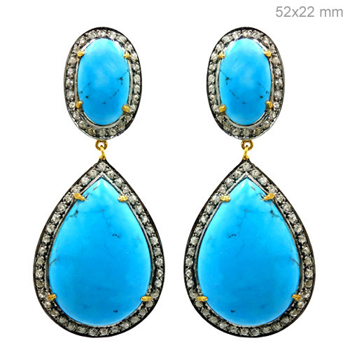 Diamond Pave Turquoise Gemstone Earrings