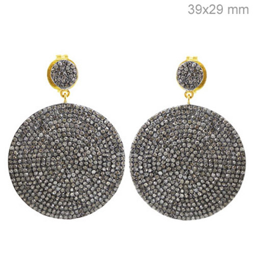 Silver Gold Pave Diamond Disc Earrings