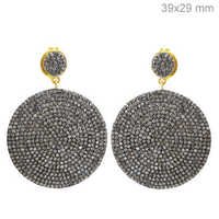 Silver Gold Pave Diamond Disc Earrings
