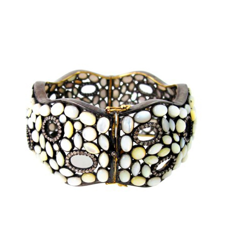 Pave Diamond Pearl Gemstone Bangle
