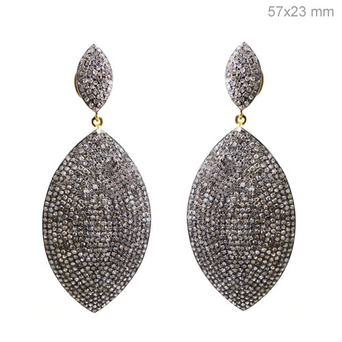Gold Diamond Pave Silver Dangle Earrings