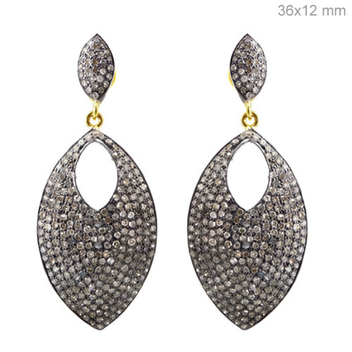 Marquise Gold Silver Pave Diamond Earrings - 14k Gold, 36x12mm, 2.39 CTS Diamonds | Elegant Marquise Design, Pave Setting, Wedding & Party Jewelry