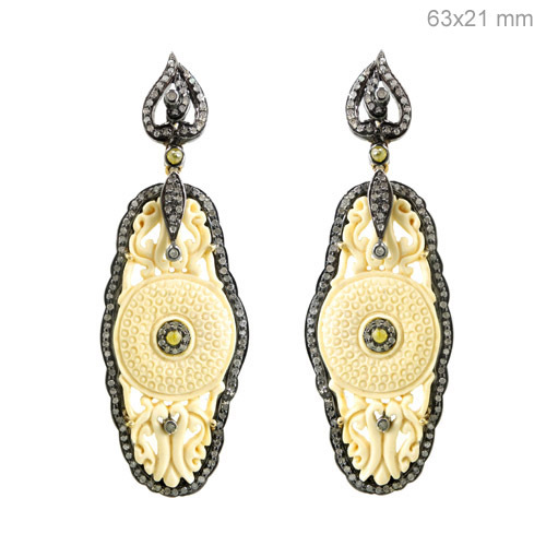Carved Pave Diamond Gemstone Dangle Earrings