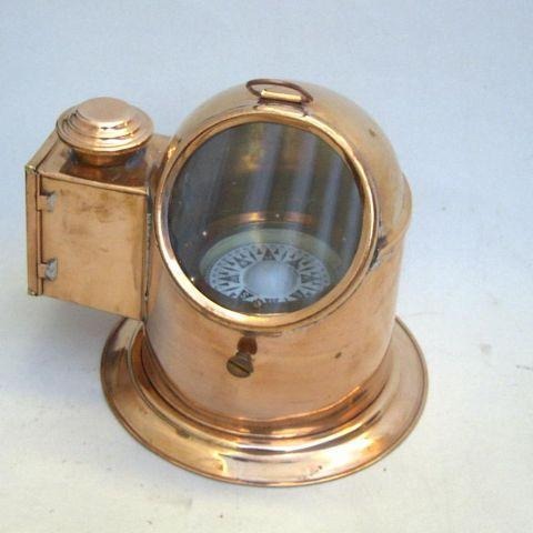 Copper and brass binnacle 7" compass with oil lamp