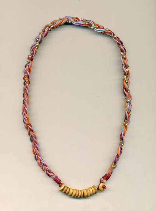 metal crystel warp with cotten and wooden beads
