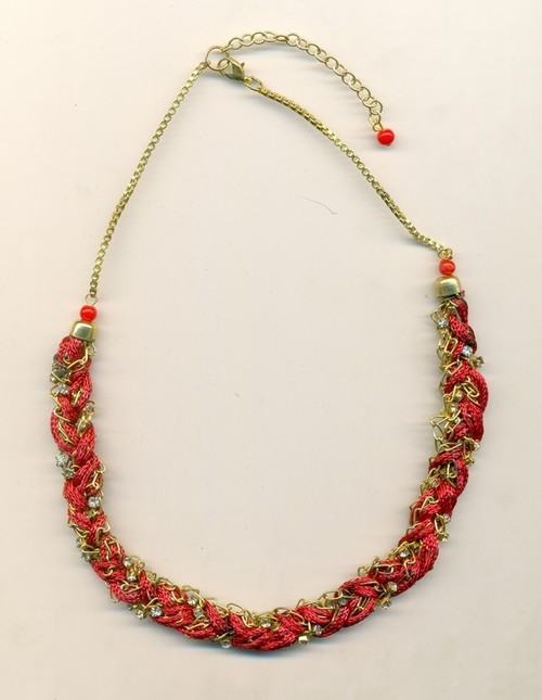metal yarn wirh crystel wrap Necklace