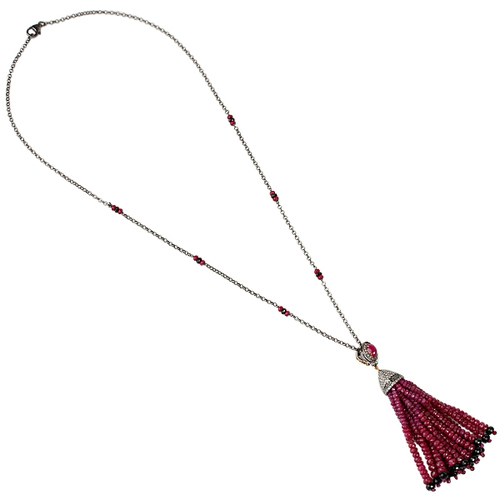 Precious Ruby Beaded Tassel Necklace