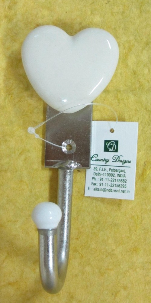 metal with ceramic hearts shape wall hook