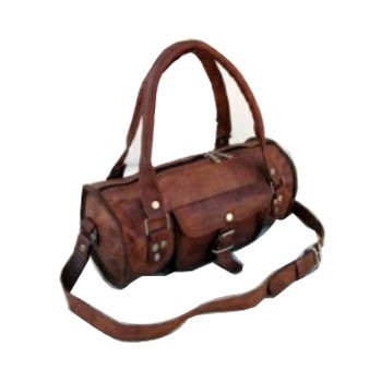 Round Duffle Bag - Leather, Small To Large Size, Dark Brown | Zip Lock Closure, Standard Design, Plain Pattern for Women