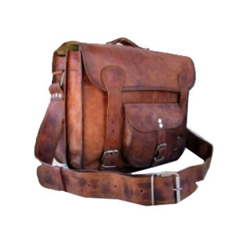 Stached Bag Front Pocket - Leather, Small to Large Size, Brown | Buckle and Zip Lock Closure, Standard Design, Women's Plain Pattern