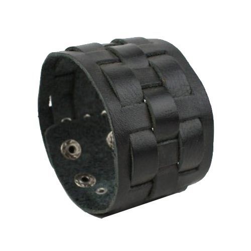 Black Mens Leather Cuff Bracelets