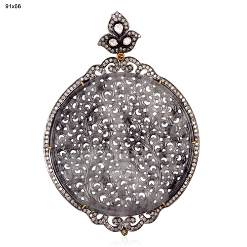 Carving Jade Diamond Round Pendant 