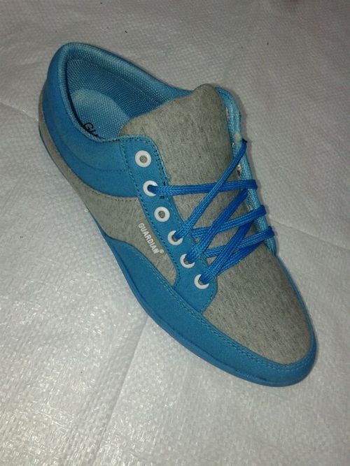 Leather Textile Blue Lace-Up Shoes, Breathable Lightweight Durable Comfortable Cushioned Insole
