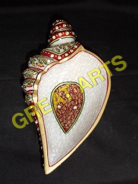 Marble Shankh Bowls - Polished Marble, Varied Dimensions, White | Handcrafted, Intricate Details, Decorative Fruits Bowls