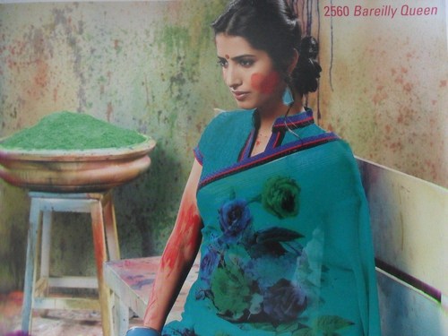 Printed Saree - Silk, 5.5 Meters Length, Teal | Elegant Design, Soft Fabric, Vibrant Floral Prints, Comfortable Fit