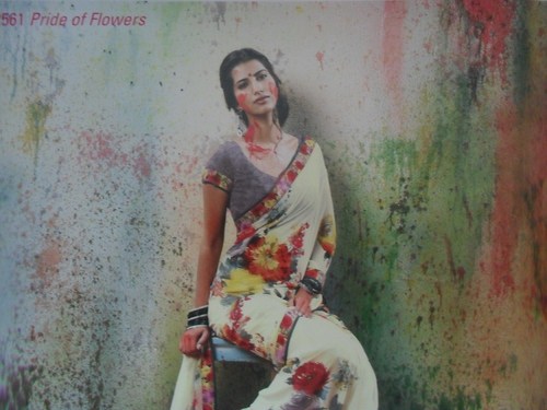 Printed Saree - Silk, 5.5 Meters, Off-White | Vibrant Digital Prints, Soft Fabric, Elegant Style, Comfortable Wear