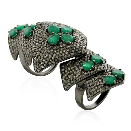 Emerald Gemstone Diamond Knuckle Ring