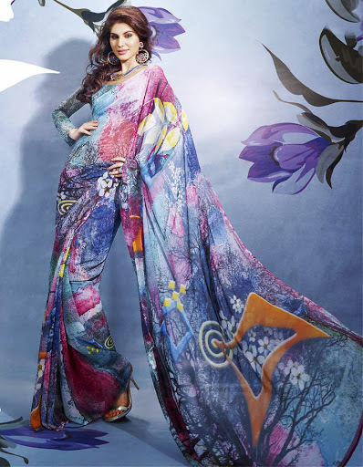 Blue Faux Georgette Saree with Blouse