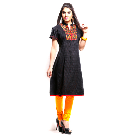 No Fade Black Chinese Collar Kurta