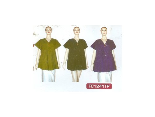 Top - Cotton Knee-Length V-Neck, Olive Dark Green Purple, Comfortable Durable Stylish